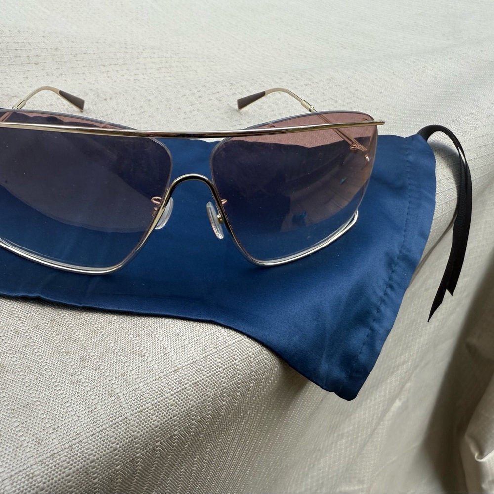 Diane Von Furstenberg Gold and Blue Aviator Sunglasses